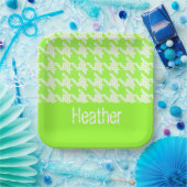 Monogram groen en wit houndstooth patroon papieren bordje (Feest)