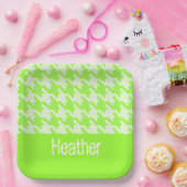 Monogram groen en wit houndstooth patroon papieren bordje (Feest)