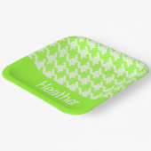 Monogram groen en wit houndstooth patroon papieren bordje (Gebogen)