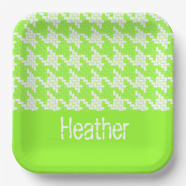 Monogram groen en wit houndstooth patroon papieren bordje