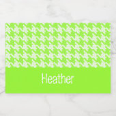 Monogram groen en wit houndstooth patroon sparkling wijnetiket (Enkel label)