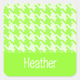 Monogram groen en wit houndstooth patroon vierkante sticker
