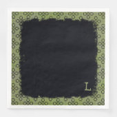 Monogram Groen en Zwart Retropatroon Servet (Voorkant)