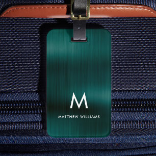 Monogram Groen Faux Metal Steel Styled Custom Bagagelabel