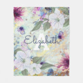 Monogram groen floraal waterverf script fleece deken (Voorkant)