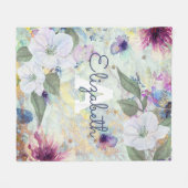 Monogram groen floraal waterverf script fleece deken (Voorkant (Horizontaal))