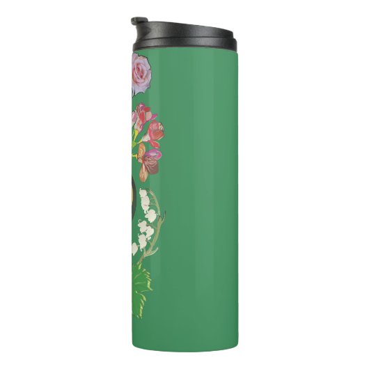 Monogram groen fruit en bloemen thermosbeker (Geroteerd rechts)