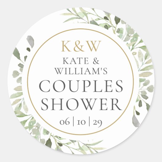 Monogram groen koppels bruiloft douche ronde sticker (Voorkant)