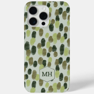 Monogram Groen Modern Waterverf Dot Pattern iPhone 15 Pro Max Hoesje