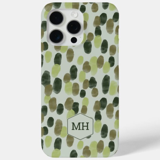Monogram Groen Modern Waterverf Dot Pattern Case-Mate iPhone Case (Achterkant)