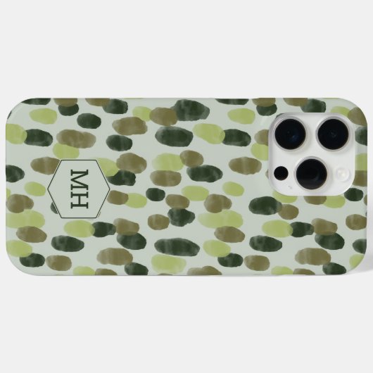 Monogram Groen Modern Waterverf Dot Pattern Case-Mate iPhone Case (Achterkant (horizontaal))