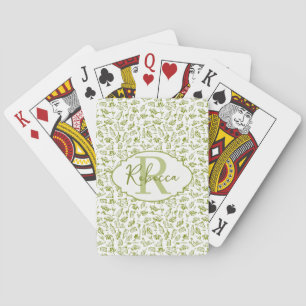 Monogram Groen Olijfblad Mediterraan Patroon Pokerkaarten