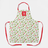 Monogram Groen Rood Botanisch Palmblad Schort (Voorkant)