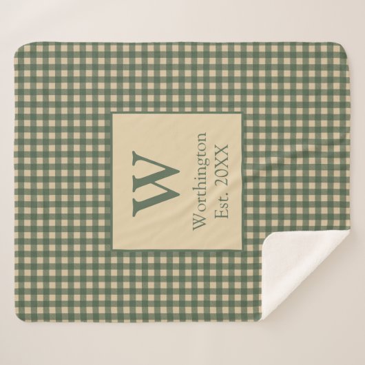 Monogram Groen Tan Beige Buffalo Pond Land Sherpa Deken (Voorkant (horizontaal))