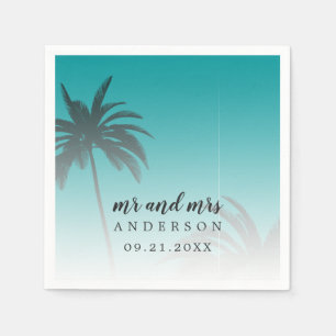 Monogram Groen Tropisch Palmboom Strand Bruiloft Servet