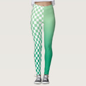 Monogram Groen verloop Wit Geruit Patroon Leggings (Voorkant)