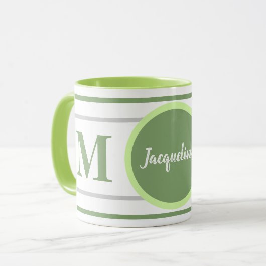 Monogram Groen Wit Naam Mok (Voorkant links)
