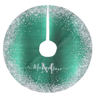 Monogram Groen Zilver Glitter Girly Glam Kerstboom Rok