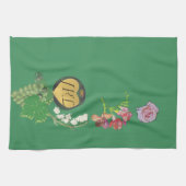 Monogram Groene Bloemen en Fruit Theedoek (Horizontaal)