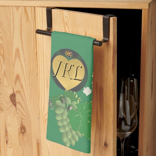 Monogram Groene Bloemen en Fruit Theedoek (Derde Gevouwen)