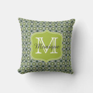 Monogram Groene Bloemen Patroon Kussen