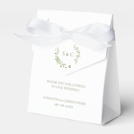 Monogram Groene botanische bladeren Custom Wedding Bedankdoosjes (Voorkant Zijde)