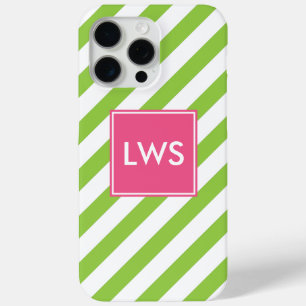 Monogram groene en roze diagonale strepen iPhone 15 pro max hoesje