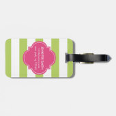 Monogram groene en roze strepen bagagelabel (Achterkant horizontaal)
