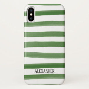Monogram groene en witte gestreept Waterverf iPhone X Hoesje