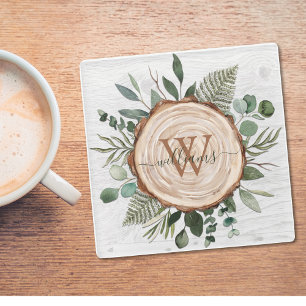 Monogram Groene Eucalyptusbladeren Loofhout Glazen Onderzetter
