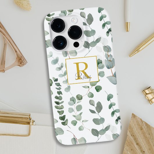 Monogram Groene Eucalyptuspatroon Case-Mate iPhone Case