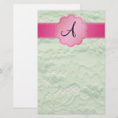 Monogram groene kant briefpapier (Voorkant / Achterkant)