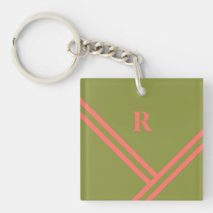 Monogram groene koraalstripes voor het trendkleure sleutelhanger