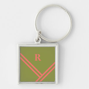 Monogram groene koraalstripes voor het trendkleure sleutelhanger
