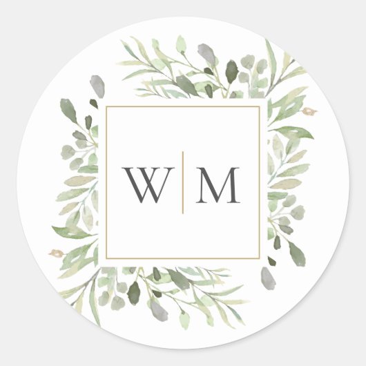 Monogram Groene Moderne Gouden Bruiloft Ronde Sticker (Voorkant)