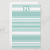 Monogram groene strepen briefpapier (Voorkant / Achterkant)