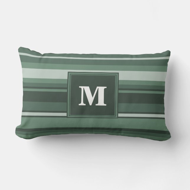 Monogram groene strepen kussen (Voorkant)
