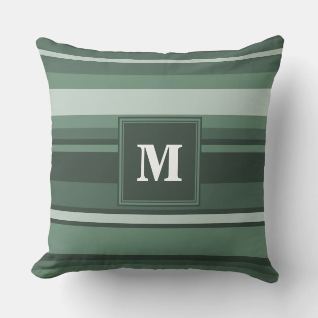 Monogram groene strepen kussen (Voorkant)