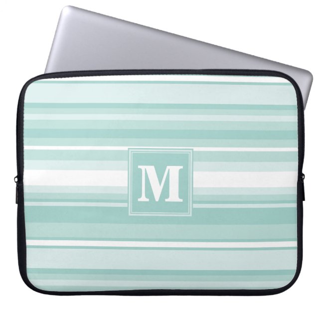 Monogram groene strepen laptop sleeve (Voorkant)