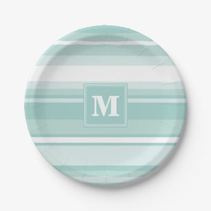 Monogram groene strepen papieren bordje