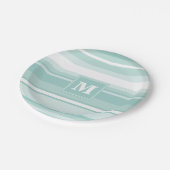 Monogram groene strepen papieren bordje (Gekanteld)