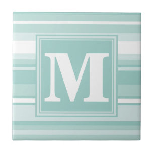 Monogram groene strepen tegeltje