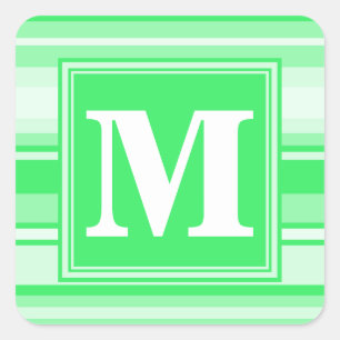 Monogram groene strepen vierkante sticker