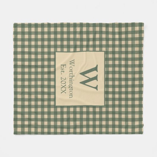 Monogram Groene Tane Beige Buffalo Plaid Landelijk Fleece Deken (Voorkant (Horizontaal))