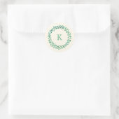 Monogram Groene Waterverf Kerstkrans Ivoor Ronde Sticker (Tas)