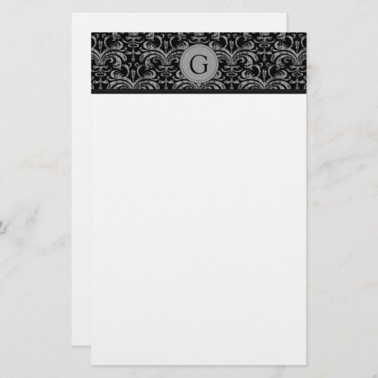 Monogram Grunge Damask Stationery Briefpapier (Voorkant / Achterkant)