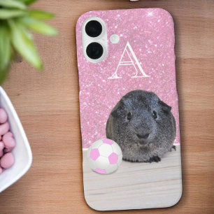 Monogram Guinee Pig Roze Voetbal Roos Gold iPhone 16 Plus Hoesje