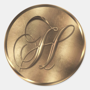 Monogram H Bronze Wedding Invitation Holiday Ronde Sticker