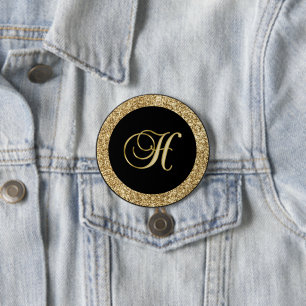 Monogram H, elegant gouden schrift Ronde Button 7,6 Cm