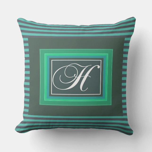 Monogram H Groen Wit Script Buitenkussen (Voorkant)